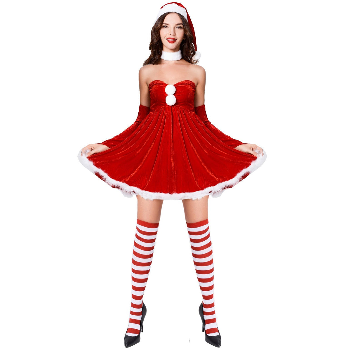 Astricos Sexy Christmas Dress and Hat Set - Trendy Festive Outfit for Women - Astricos