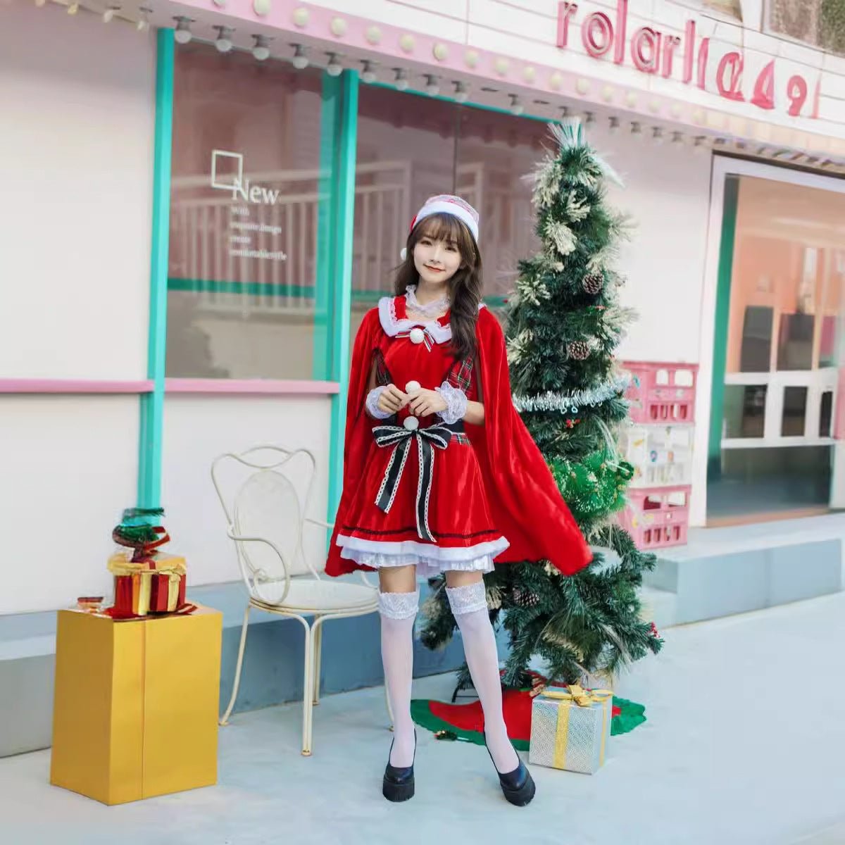 Stylish Astricos Christmas Clothing - Plaid Lolita Party Outfit with Cape - Astricos