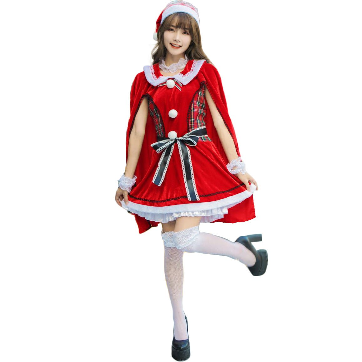 Stylish Astricos Christmas Clothing - Plaid Lolita Party Outfit with Cape - Astricos