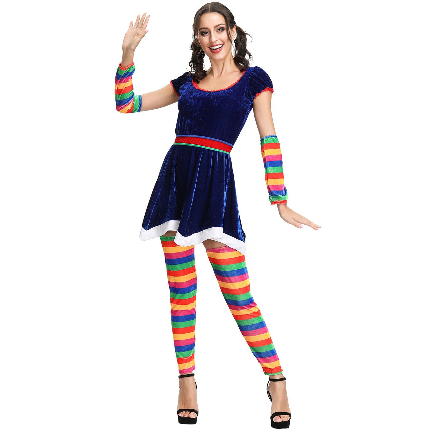 Astricos Rainbow Striped Christmas Dress - Perfect for Drama, Circus Clown COS, and Stage Performances - Astricos