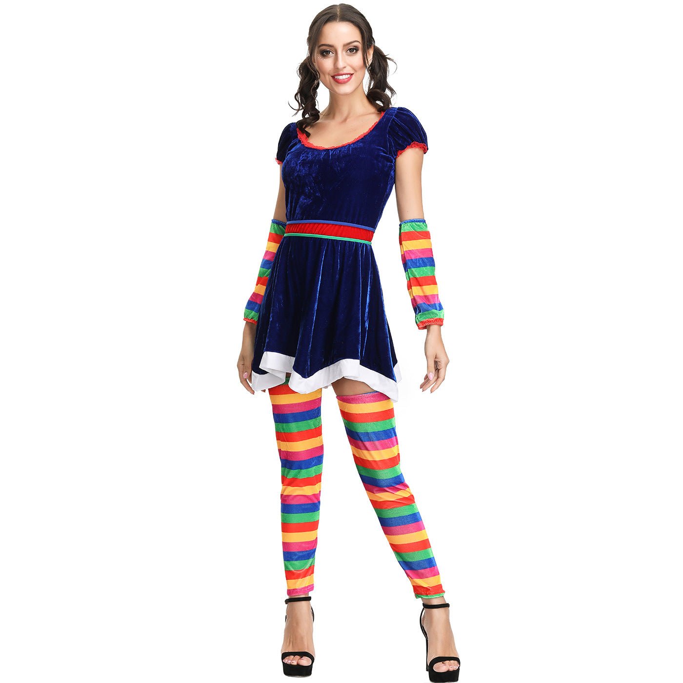 Astricos Rainbow Striped Christmas Dress - Perfect for Drama, Circus Clown COS, and Stage Performances - Astricos