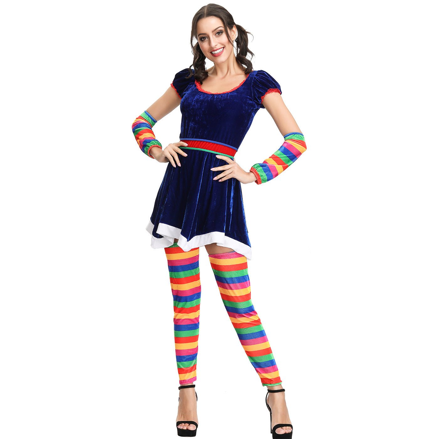 Astricos Rainbow Striped Christmas Dress - Perfect for Drama, Circus Clown COS, and Stage Performances - Astricos