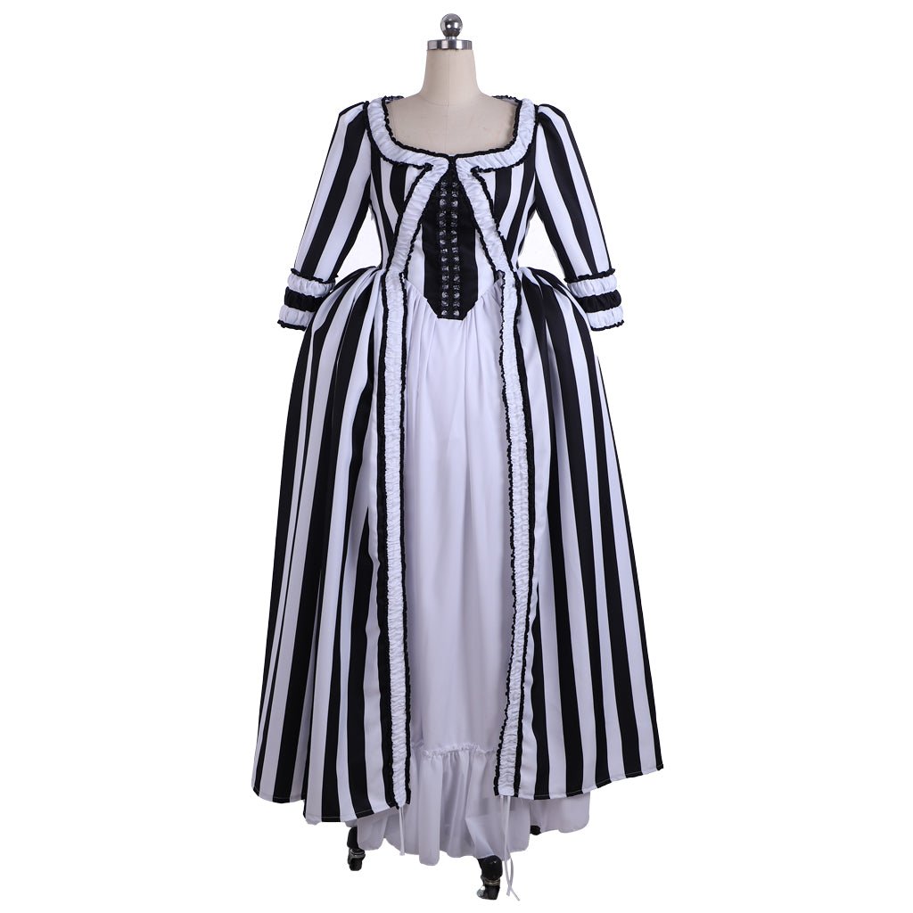 Astricos Rococo Stripe Dress | Elegant Victorian Gothic Ball Gown Cosplay Costume for Women - Astricos