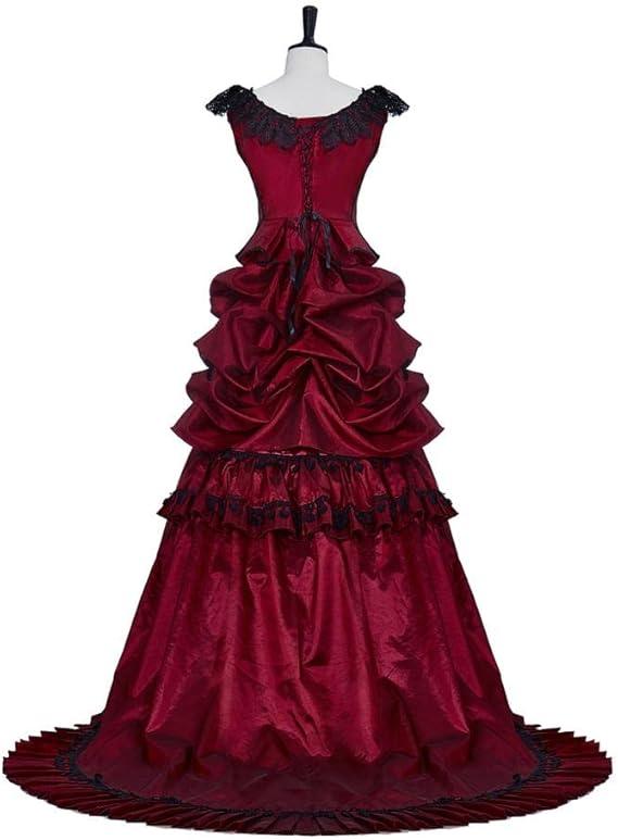 Astricos 18th Century Red Gothic Victorian Ball Gown Costume – Elegant Bustle Dress for Women - Astricos