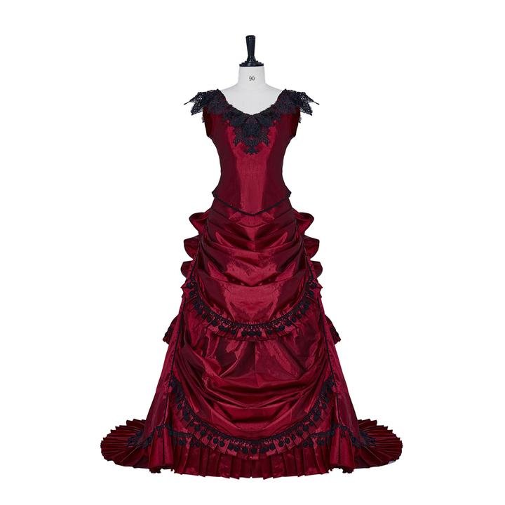 Astricos 18th Century Red Gothic Victorian Ball Gown Costume – Elegant Bustle Dress for Women - Astricos