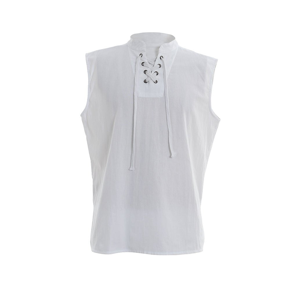 Medieval Men’s Victorian Vest Shirt - Pure Color Sleeveless Shirt with Collar Straps for Summer | Astricos - Astricos