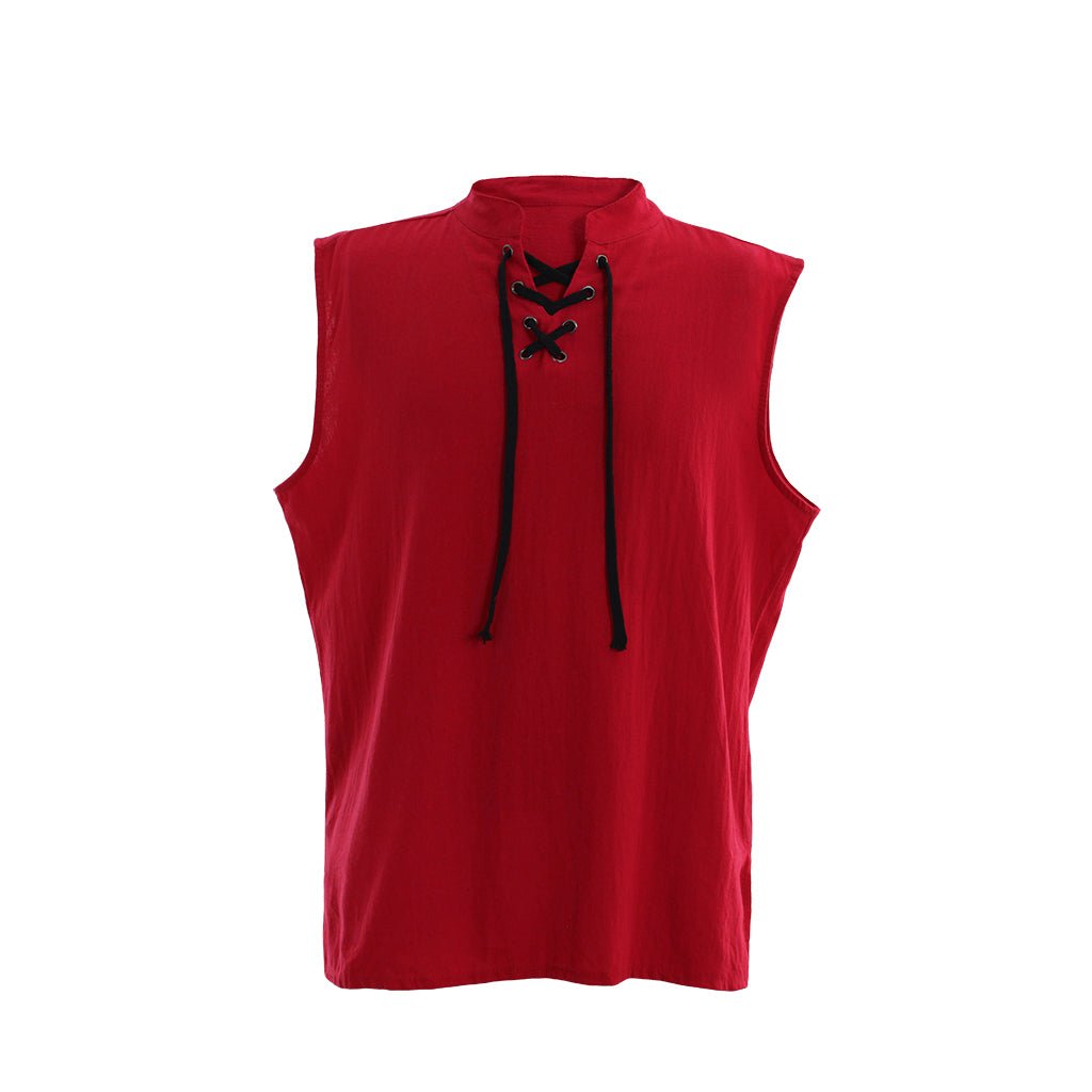 Medieval Men’s Victorian Vest Shirt - Pure Color Sleeveless Shirt with Collar Straps for Summer | Astricos - Astricos