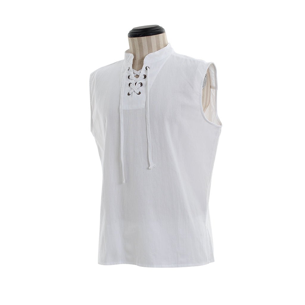 Medieval Men’s Victorian Vest Shirt - Pure Color Sleeveless Shirt with Collar Straps for Summer | Astricos - Astricos