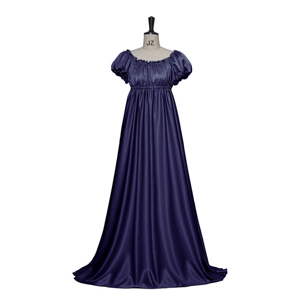 Historical Regency Empire Gown - Astricos Cosplay Costume in Iron Blue Silk - Astricos