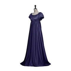 Historical Regency Empire Gown - Astricos Cosplay Costume in Iron Blue Silk - Astricos