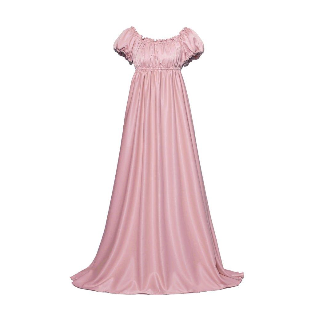 Elegant Astricos Empire Gown - Bridgerton-Inspired Cosplay Dress in Luxurious Pink Silk - Astricos