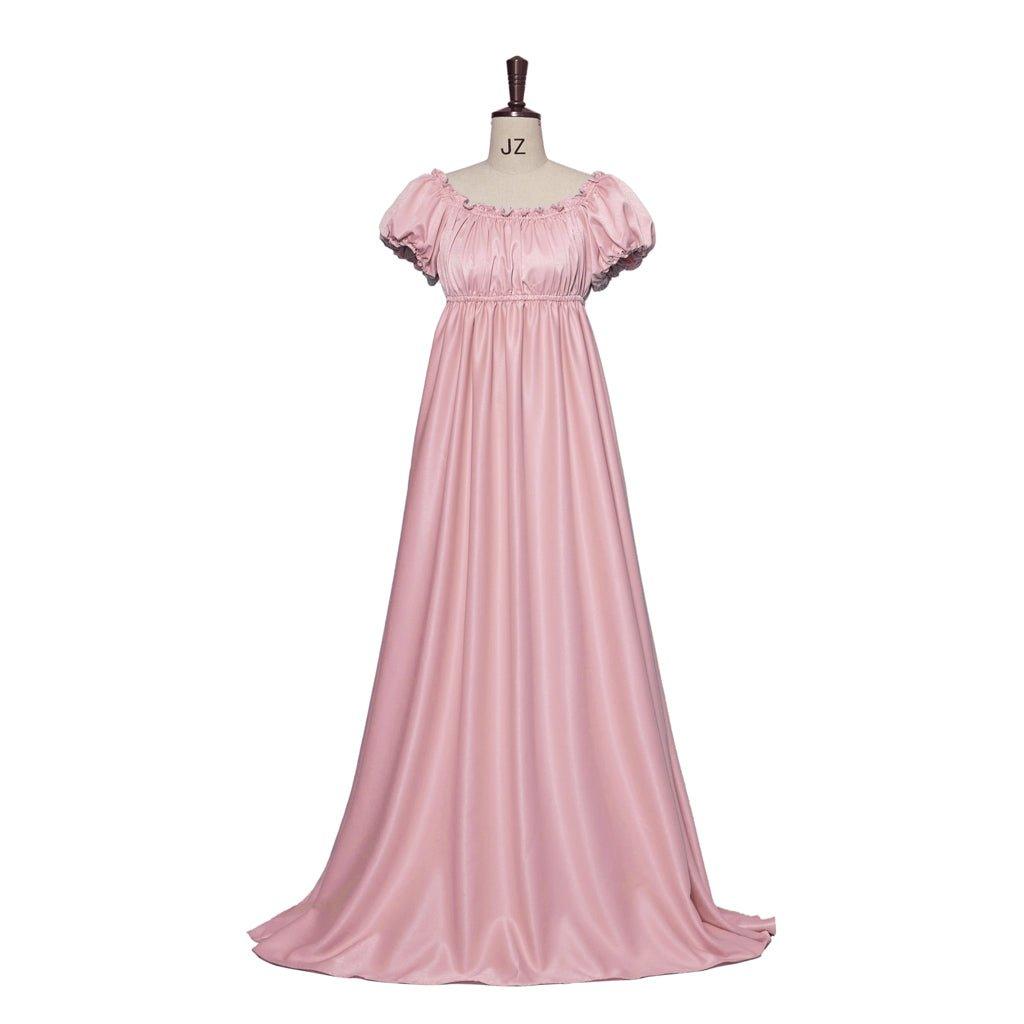 Elegant Astricos Empire Gown - Bridgerton-Inspired Cosplay Dress in Luxurious Pink Silk - Astricos