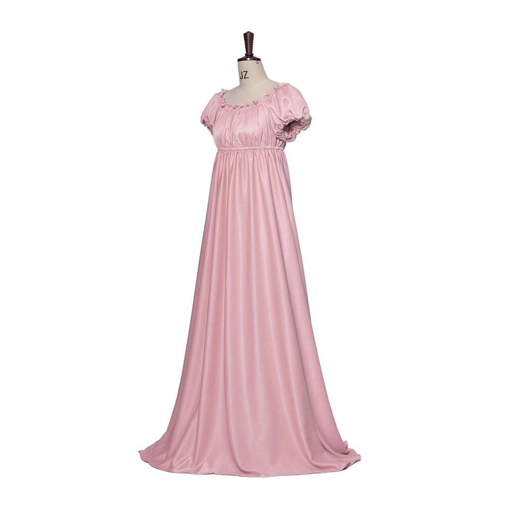 Elegant Astricos Empire Gown - Bridgerton-Inspired Cosplay Dress in Luxurious Pink Silk - Astricos