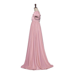 Elegant Astricos Empire Gown - Bridgerton-Inspired Cosplay Dress in Luxurious Pink Silk - Astricos