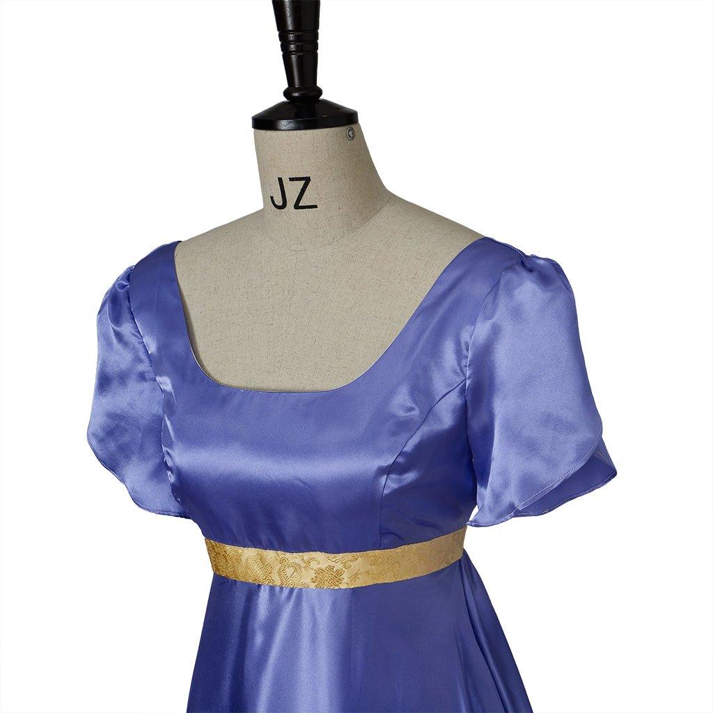 Elegant Empire Gown - Astricos Bridgerton Cosplay Costume in Lavish Purple-Blue Silk - Astricos