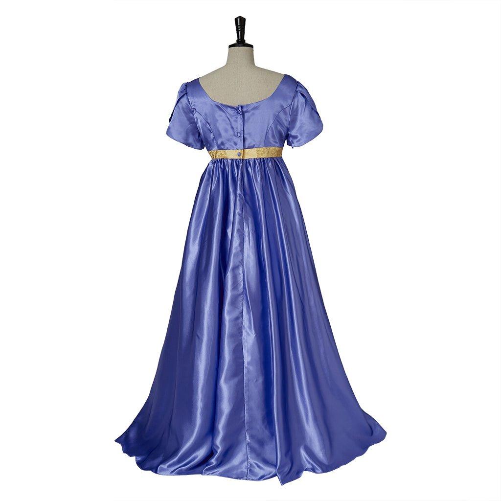 Elegant Empire Gown - Astricos Bridgerton Cosplay Costume in Lavish Purple-Blue Silk - Astricos