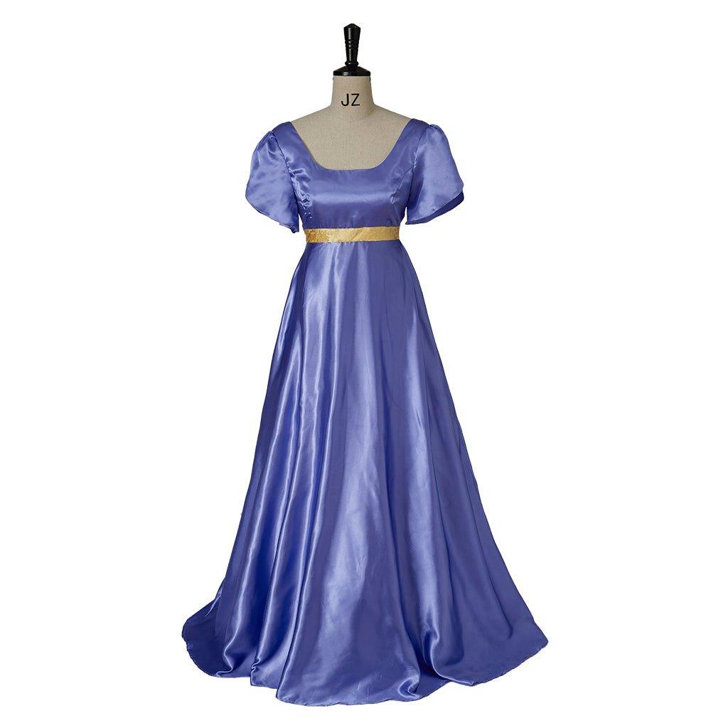 Elegant Empire Gown - Astricos Bridgerton Cosplay Costume in Lavish Purple-Blue Silk - Astricos