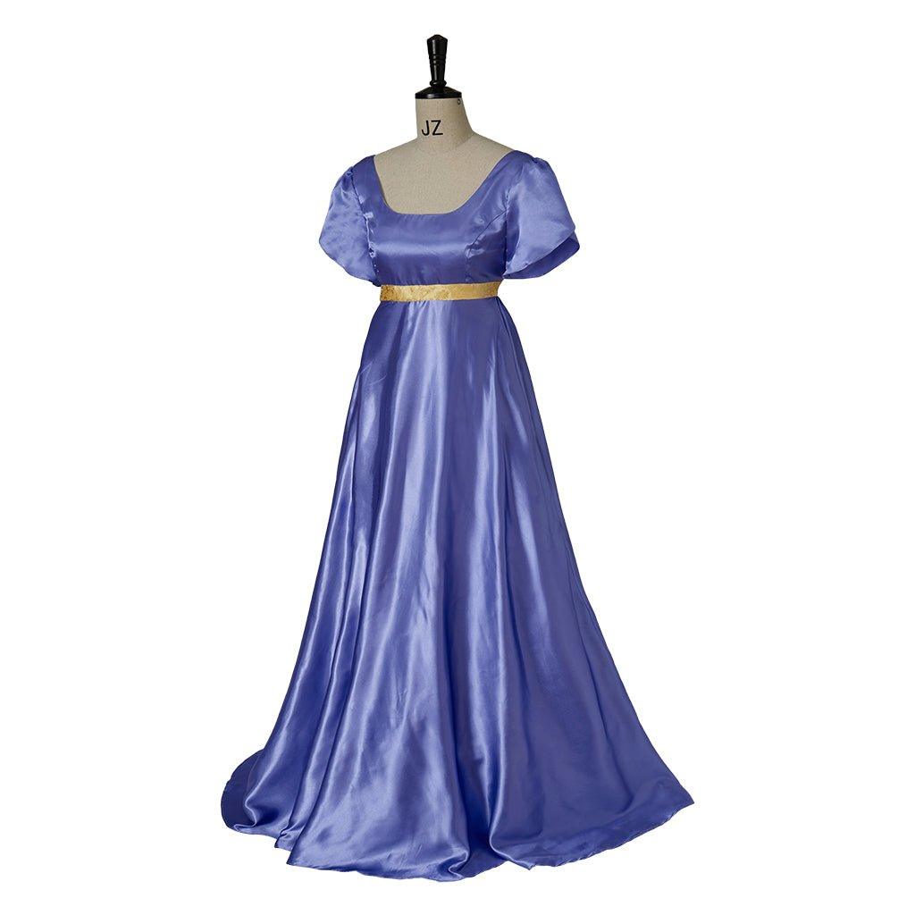 Elegant Empire Gown - Astricos Bridgerton Cosplay Costume in Lavish Purple-Blue Silk - Astricos