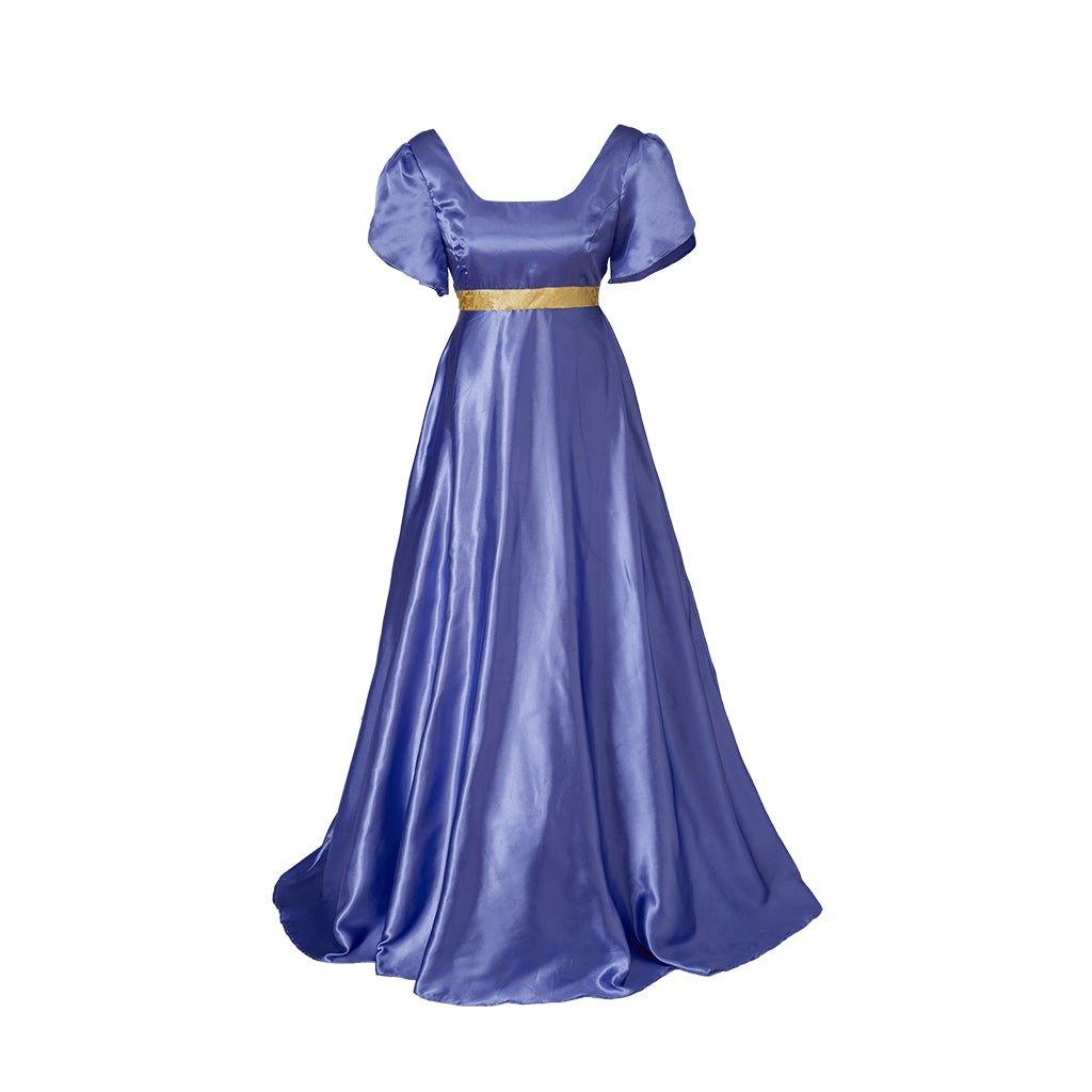 Elegant Empire Gown - Astricos Bridgerton Cosplay Costume in Lavish Purple-Blue Silk - Astricos