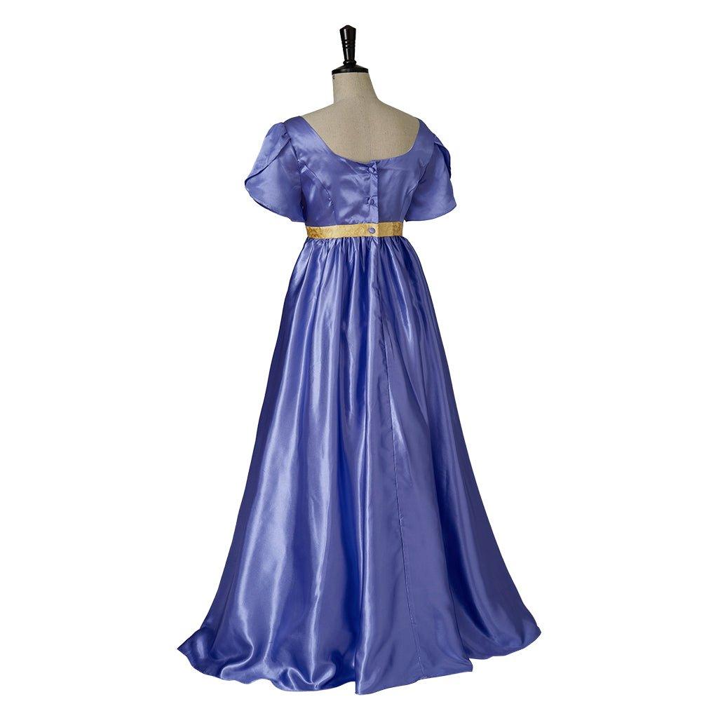 Elegant Empire Gown - Astricos Bridgerton Cosplay Costume in Lavish Purple-Blue Silk - Astricos