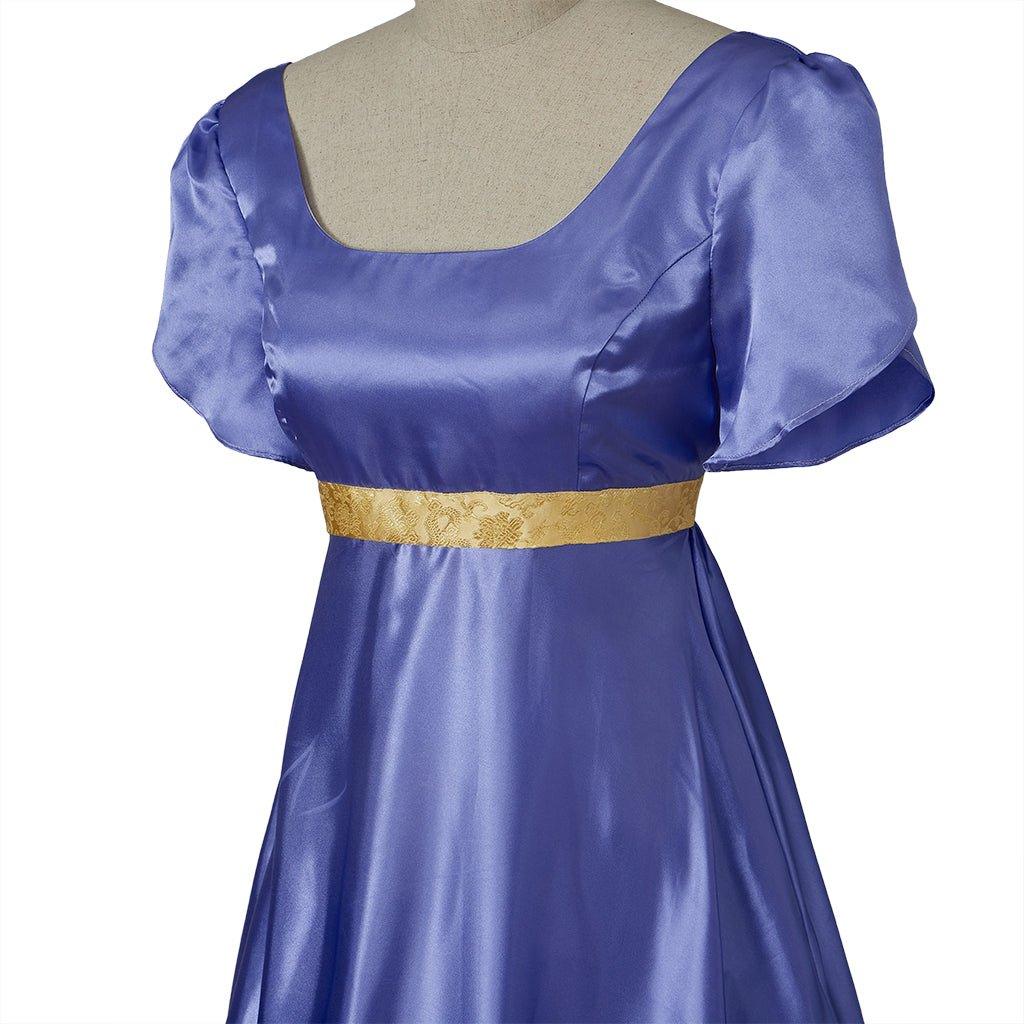 Elegant Empire Gown - Astricos Bridgerton Cosplay Costume in Lavish Purple-Blue Silk - Astricos