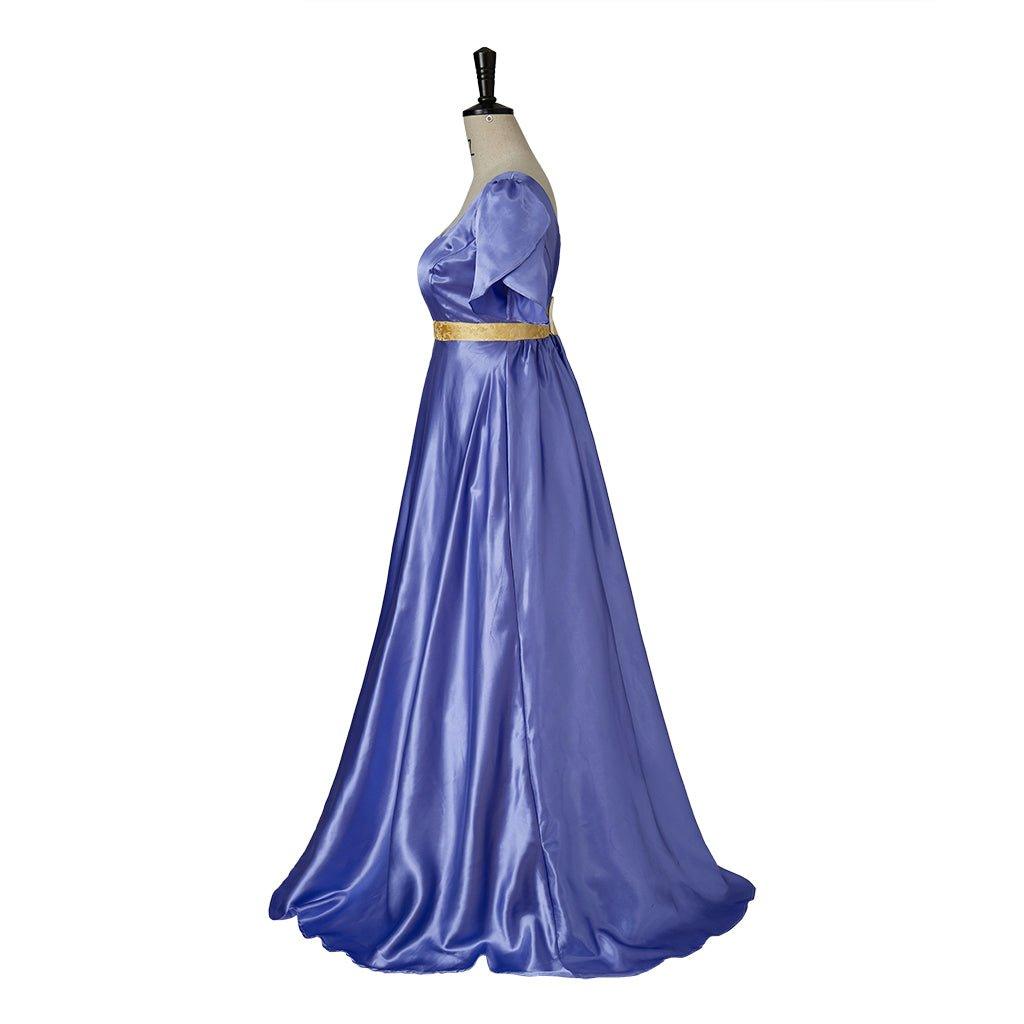 Elegant Empire Gown - Astricos Bridgerton Cosplay Costume in Lavish Purple-Blue Silk - Astricos