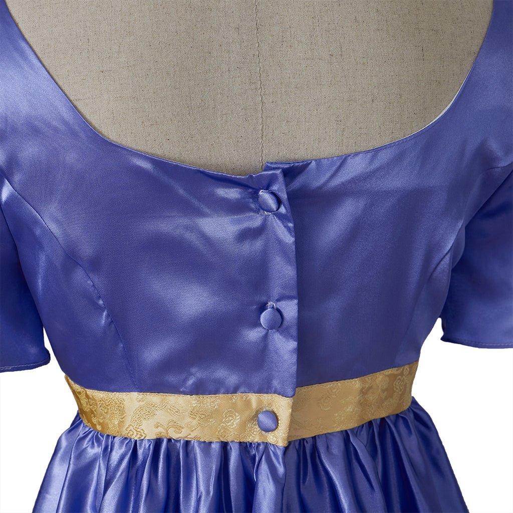 Elegant Empire Gown - Astricos Bridgerton Cosplay Costume in Lavish Purple-Blue Silk - Astricos