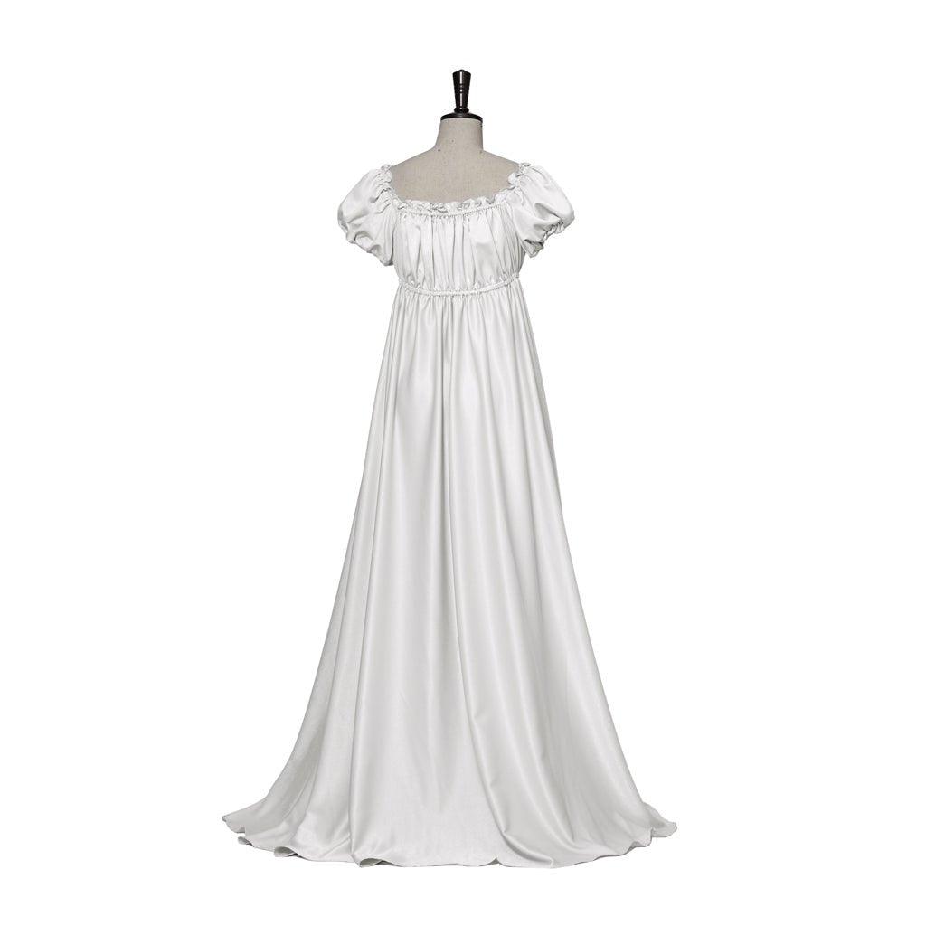 Astricos Traditional Empire Gown - Bridgerton Cosplay Costume in Silver White Silky Fabric - Astricos