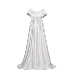 Astricos Traditional Empire Gown - Bridgerton Cosplay Costume in Silver White Silky Fabric - Astricos