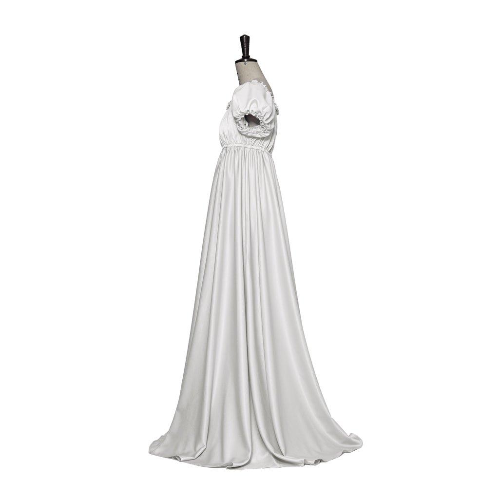 Astricos Traditional Empire Gown - Bridgerton Cosplay Costume in Silver White Silky Fabric - Astricos