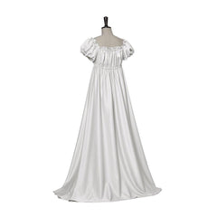 Astricos Traditional Empire Gown - Bridgerton Cosplay Costume in Silver White Silky Fabric - Astricos