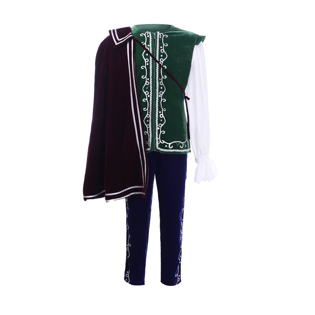 Elegant Medieval Tudor King or Prince Costume - Velvet Long Sleeve Top, Pants & Cloak | Astricos - Astricos