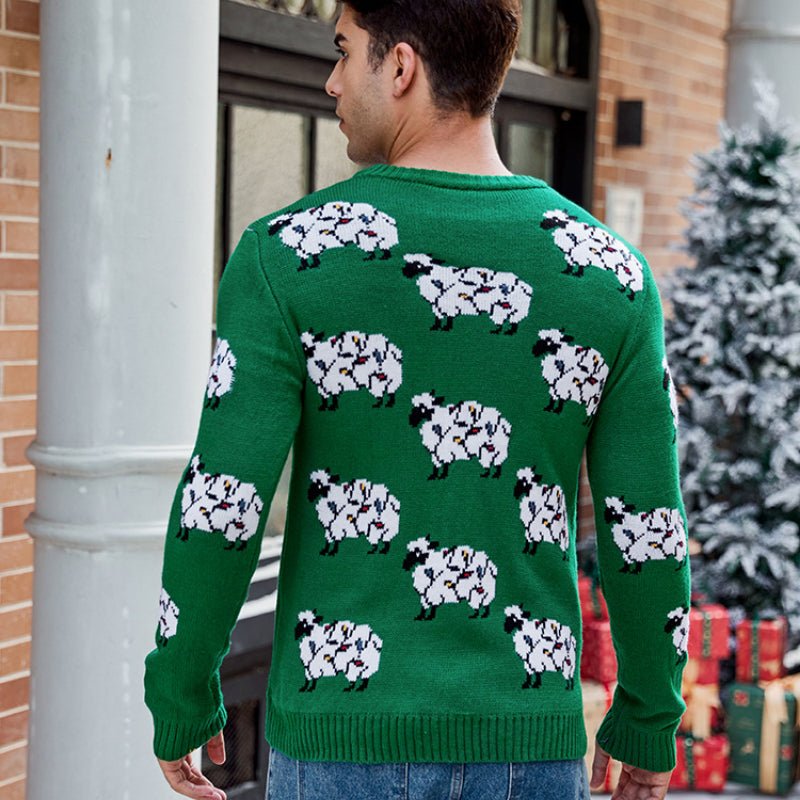 Men's Astricos Alpaca Pattern Long Sleeve Christmas Sweater - 2024 Autumn Winter Casual Pullover Knitwear - Astricos