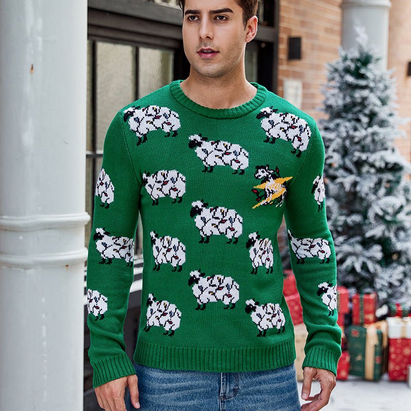 Men's Astricos Alpaca Pattern Long Sleeve Christmas Sweater - 2024 Autumn Winter Casual Pullover Knitwear - Astricos