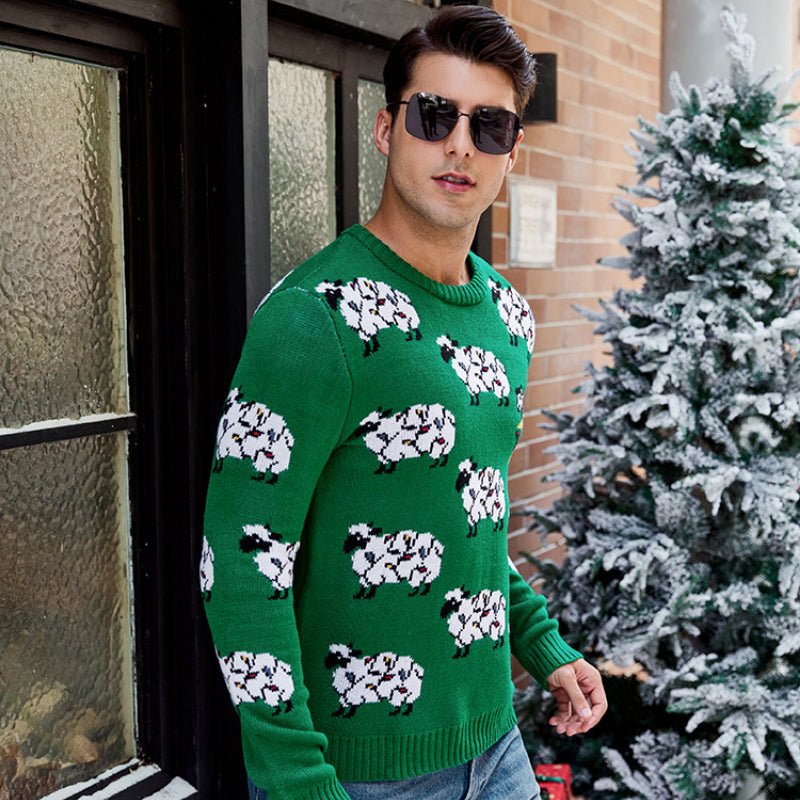 Men's Astricos Alpaca Pattern Long Sleeve Christmas Sweater - 2024 Autumn Winter Casual Pullover Knitwear - Astricos