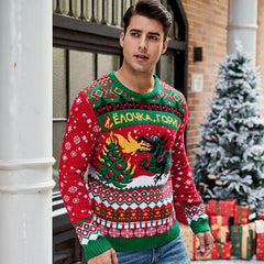 Men's Astricos Alpaca Pattern Long Sleeve Christmas Sweater - 2024 Autumn Winter Casual Pullover Knitwear - Astricos