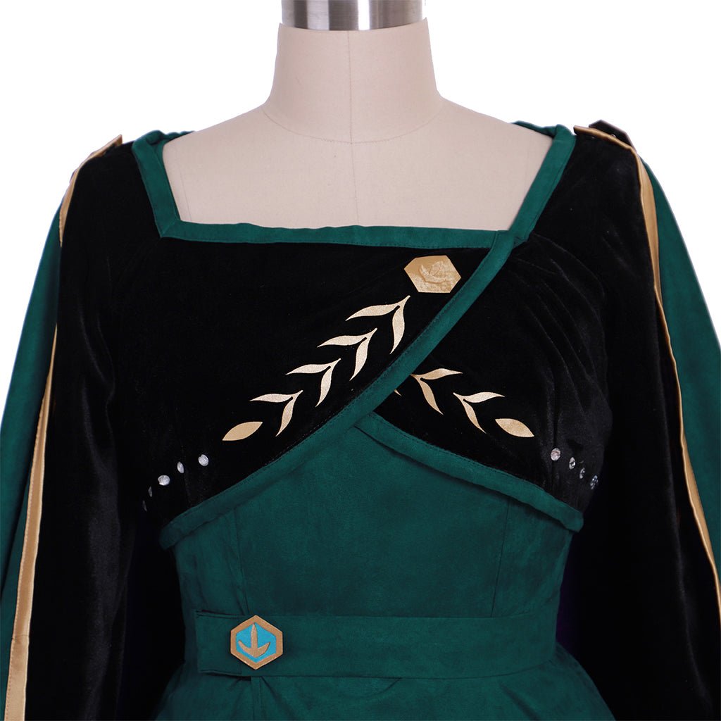 Astricos Queen Anna Dark Green Frozen 2 Cosplay Costume | Adult Disney Princess Dress - Astricos