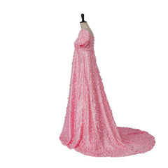 Astricos Pink Patterned Silk Satin Empire Gown - Medieval Regency Dress for Cosplay, Holidays and Special Events - Astricos