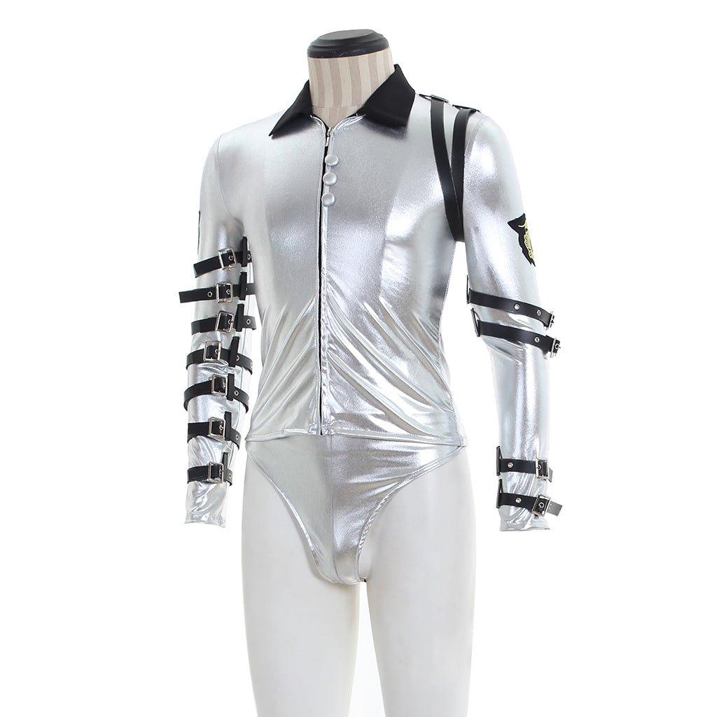 Astricos Michael Jackson Inspired BAD Tour Silver Shine Bodysuit Jacket - Embody the King of Pop - Astricos