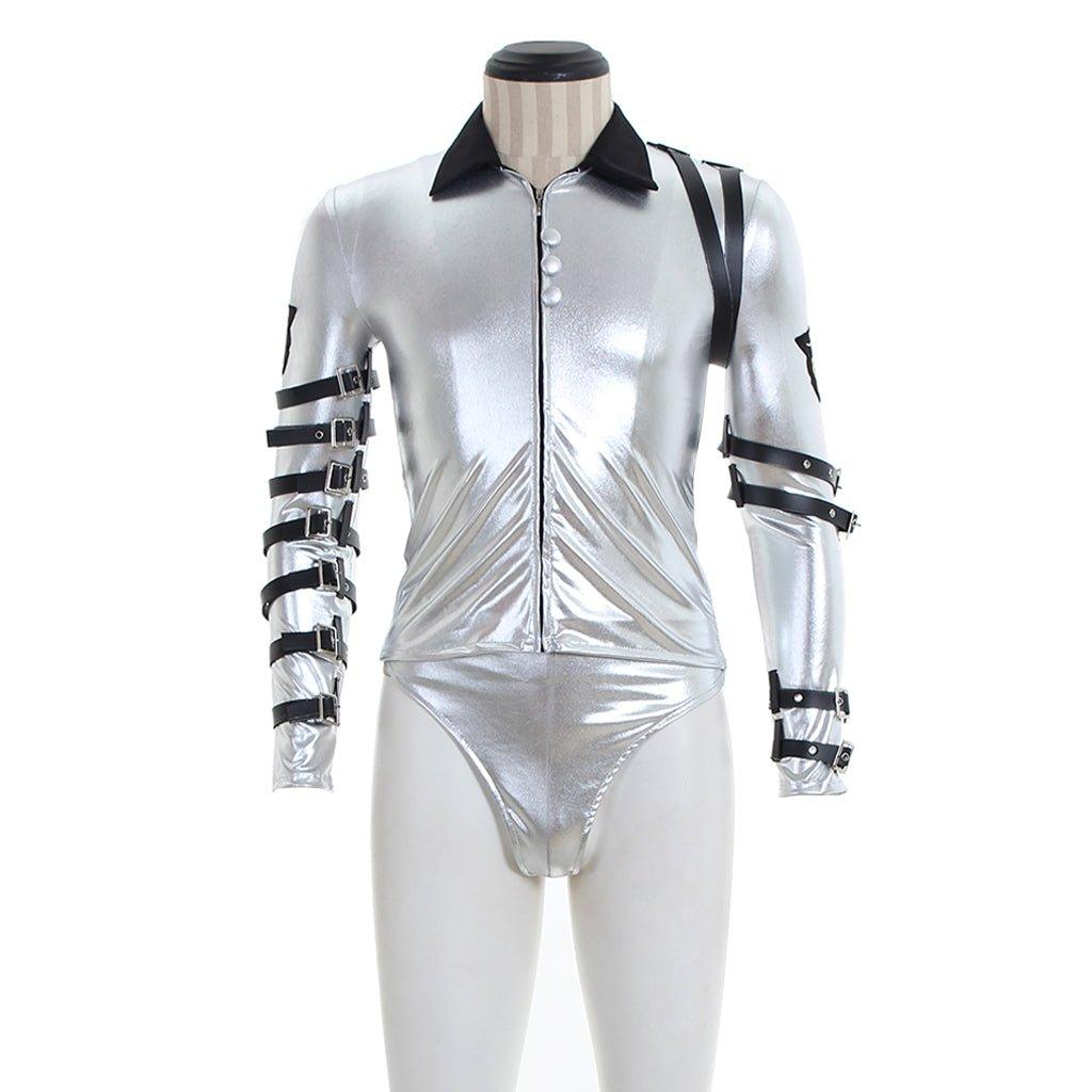 Astricos Michael Jackson Inspired BAD Tour Silver Shine Bodysuit Jacket - Embody the King of Pop - Astricos