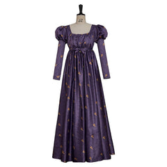 Astricos Vintage Empire Dress - Jane Austen Inspired Purple Floral Tea Party Ball Gown with Puffy Sleeves - Astricos