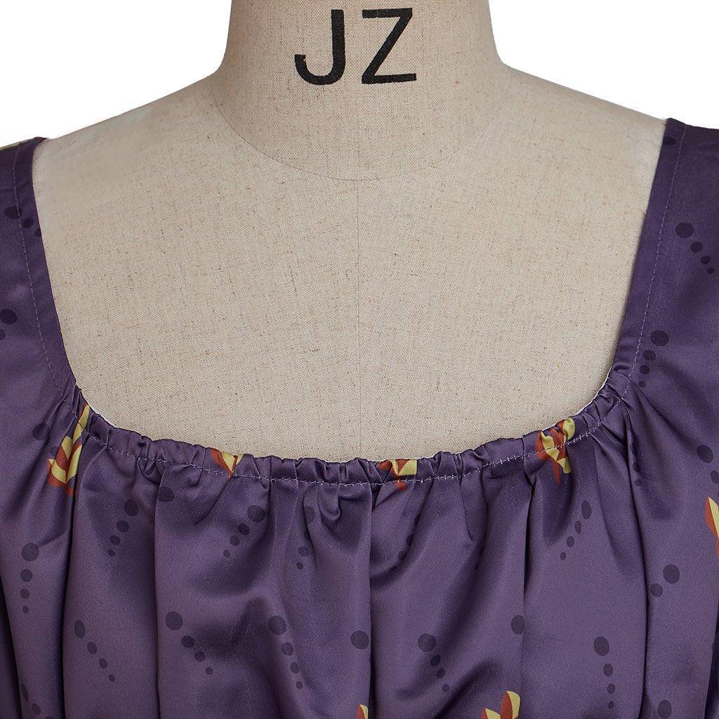 Astricos Vintage Empire Dress - Jane Austen Inspired Purple Floral Tea Party Ball Gown with Puffy Sleeves - Astricos