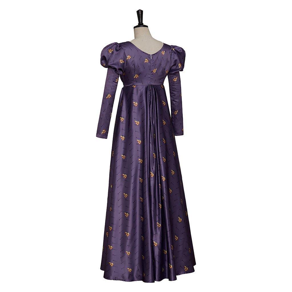 Astricos Vintage Empire Dress - Jane Austen Inspired Purple Floral Tea Party Ball Gown with Puffy Sleeves - Astricos