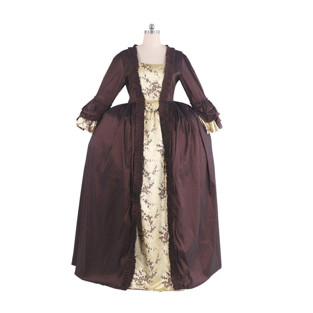 Astricos Coffee Brown Rococo Dress - Elegant Embroidered Brocade with Glittering Gold Details - Astricos