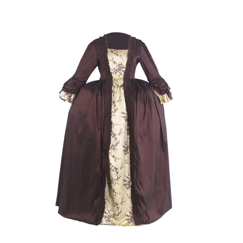 Astricos Coffee Brown Rococo Dress - Elegant Embroidered Brocade with Glittering Gold Details - Astricos