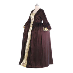 Astricos Coffee Brown Rococo Dress - Elegant Embroidered Brocade with Glittering Gold Details - Astricos