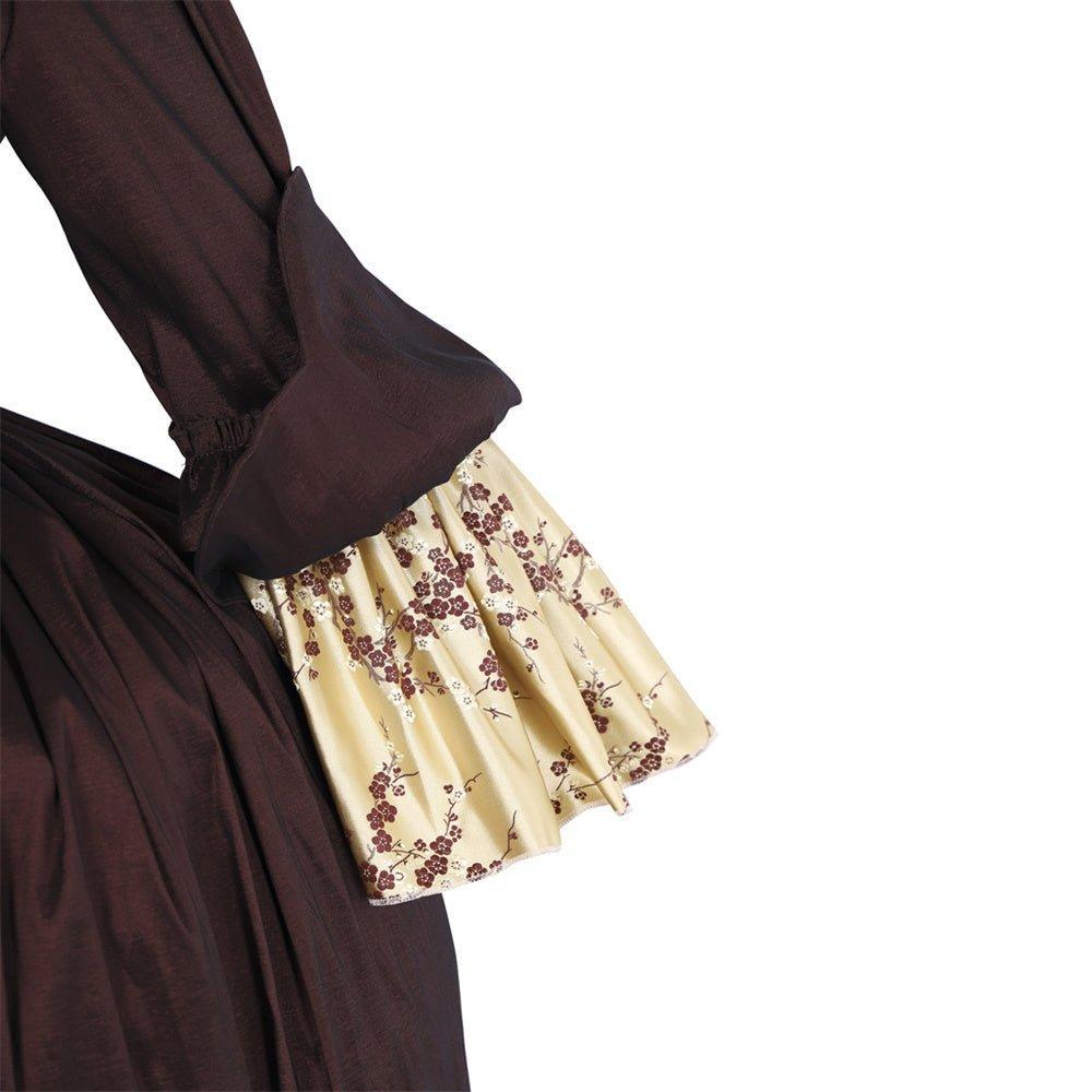 Astricos Coffee Brown Rococo Dress - Elegant Embroidered Brocade with Glittering Gold Details - Astricos