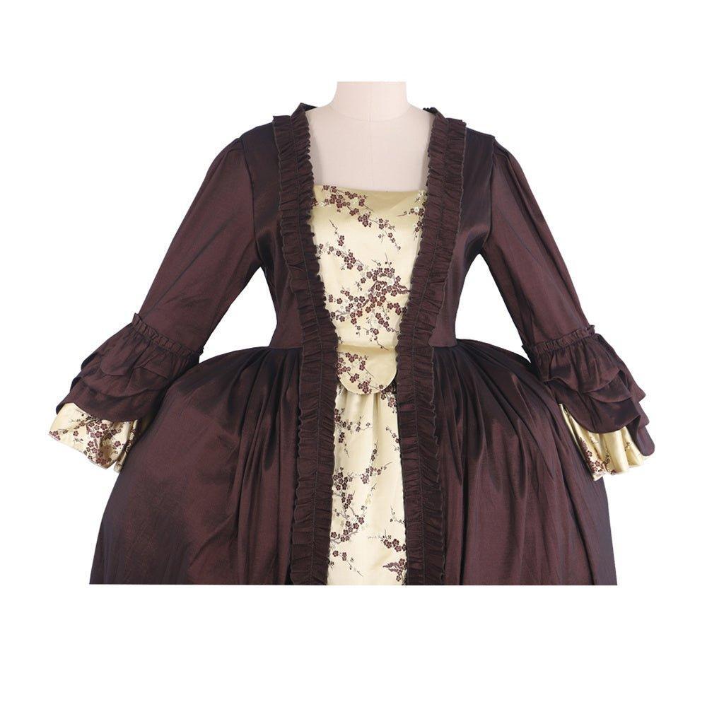 Astricos Coffee Brown Rococo Dress - Elegant Embroidered Brocade with Glittering Gold Details - Astricos