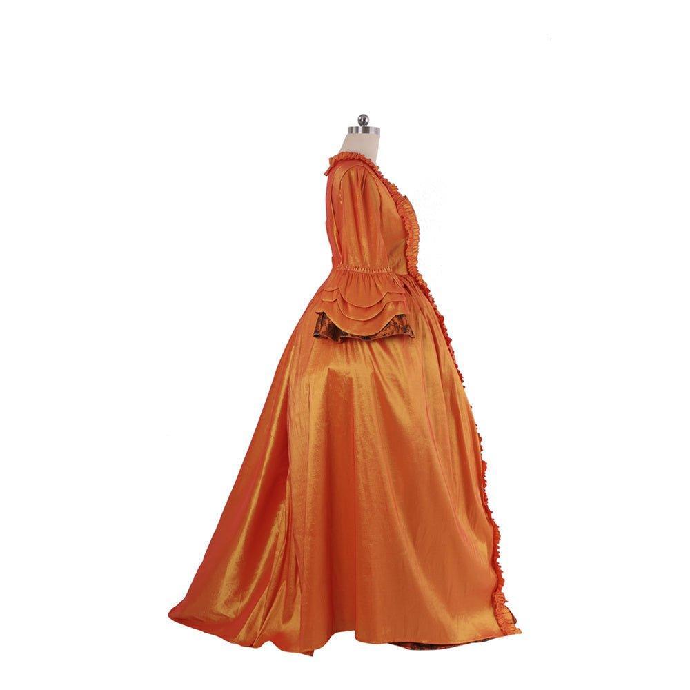 Baroque Orange Brocade Dress with Floral Chest Band - A Vivid Historical Inspired Costume by Astricos - Astricos