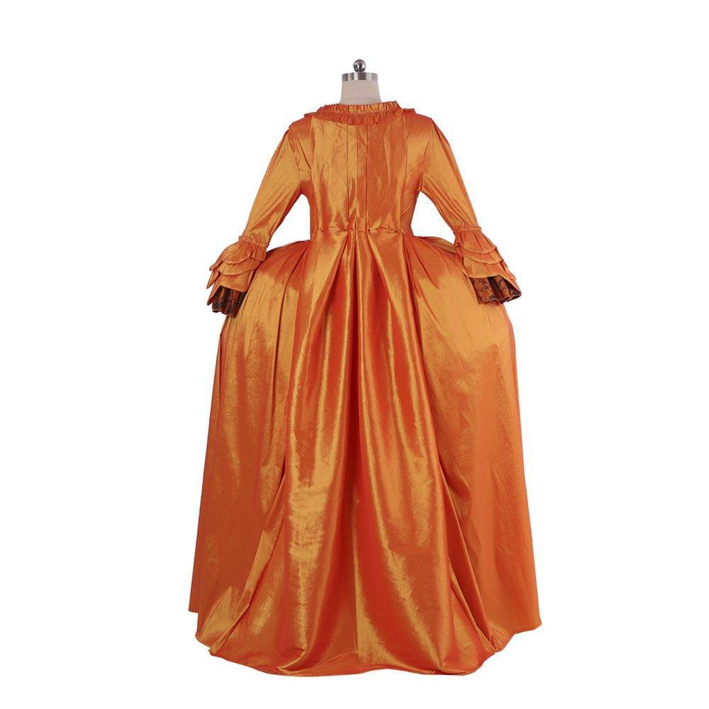 Baroque Orange Brocade Dress with Floral Chest Band - A Vivid Historical Inspired Costume by Astricos - Astricos